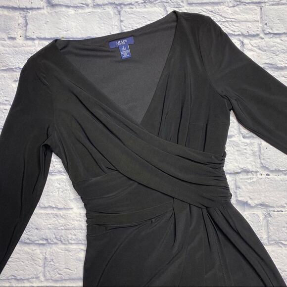 NEW Chaps Drape Front Black Dress - Picture 2 of 8